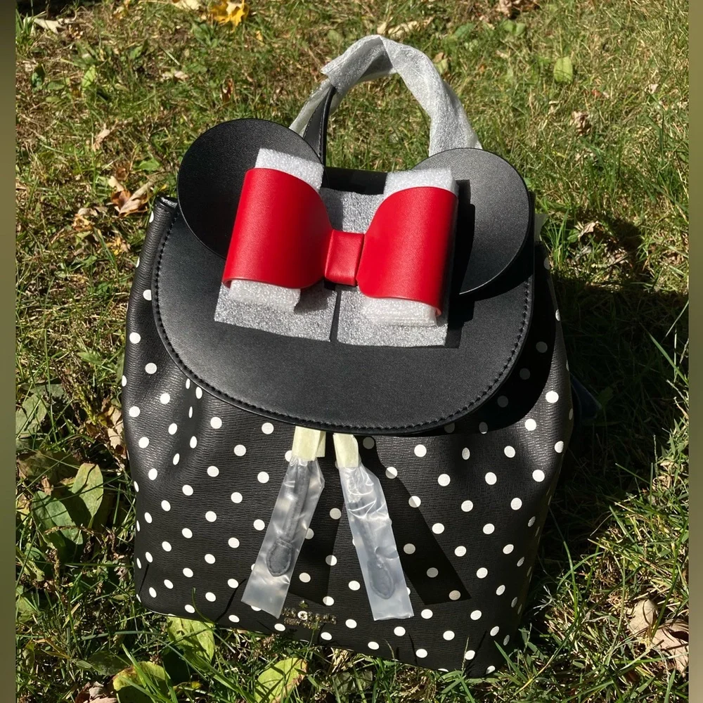 Disney x Kate Spade Minnie Mouse Ears Red Bow Black & White Polka Dot Back Pack
